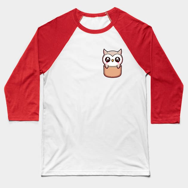 Baby Owl in Pocket Kawaii Bird Lover Baseball T-Shirt by Cuteness Klub